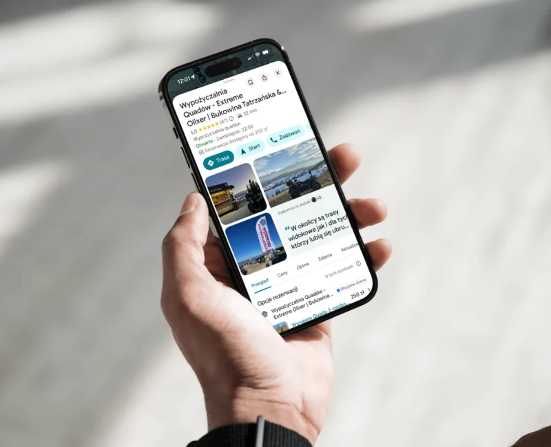 Wizytówka Google firmy Extreme Olixer – wypożyczalnia quadów w Bukowinie Tatrzańskiej i Zakopanem, realizacja Webdes